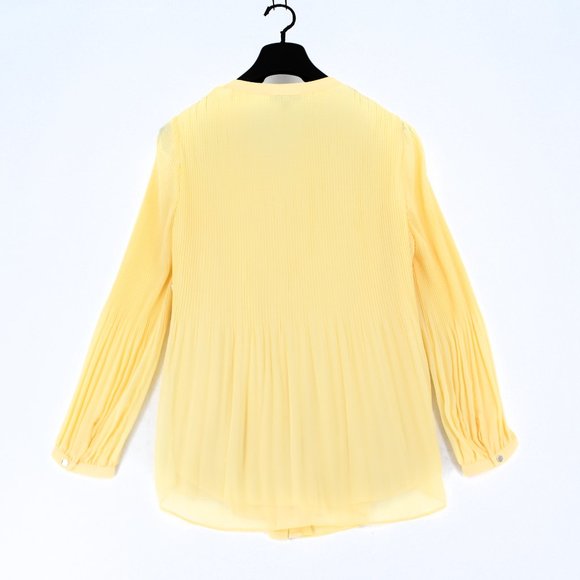 Alfani Womens Yellow Pleated Button Down Long Sleeve Banded Collar Top Plus 0X - Picture 3 of 7